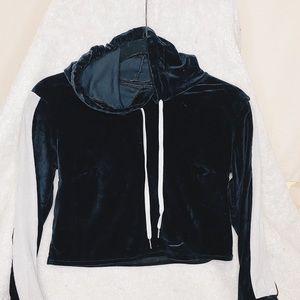 Velvet White Stripe & Black Cropped Hoodie